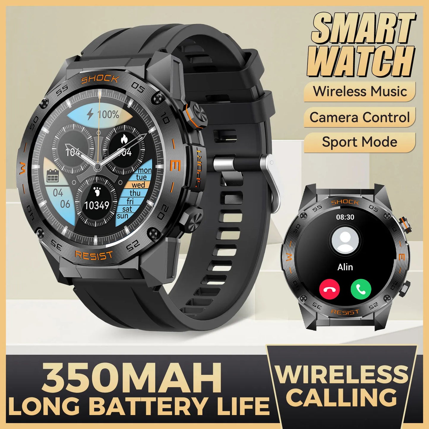 LaNikar Men's Military Smartwatch Heart Rate SpO2 Tracker