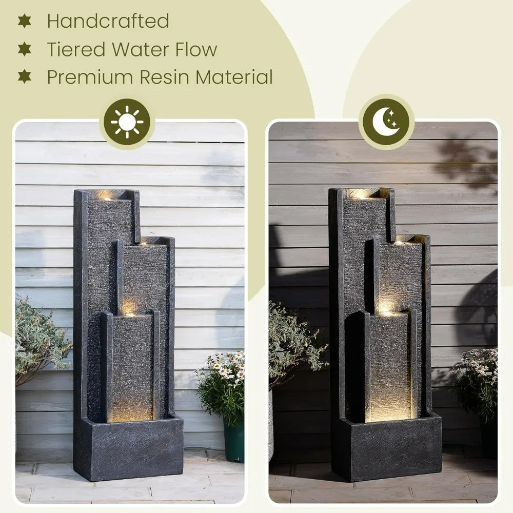 Takamota Modern Outdoor Water Fountain With Lights and Pump