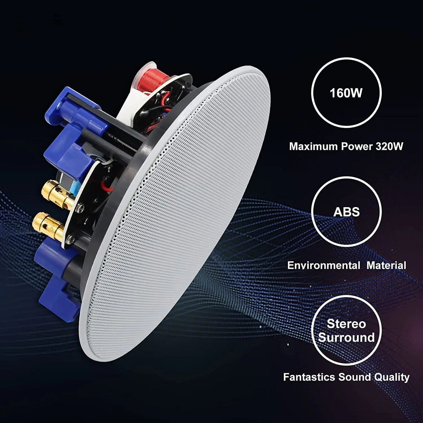 Herdio 320W 2-Way Flush Mount Ceiling Speakers For Home