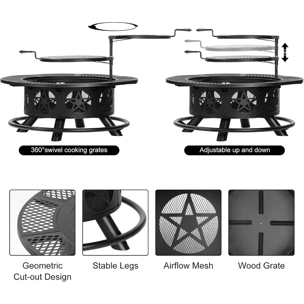 Fire Pit With Grills Lid And Poker For Outdoor Use