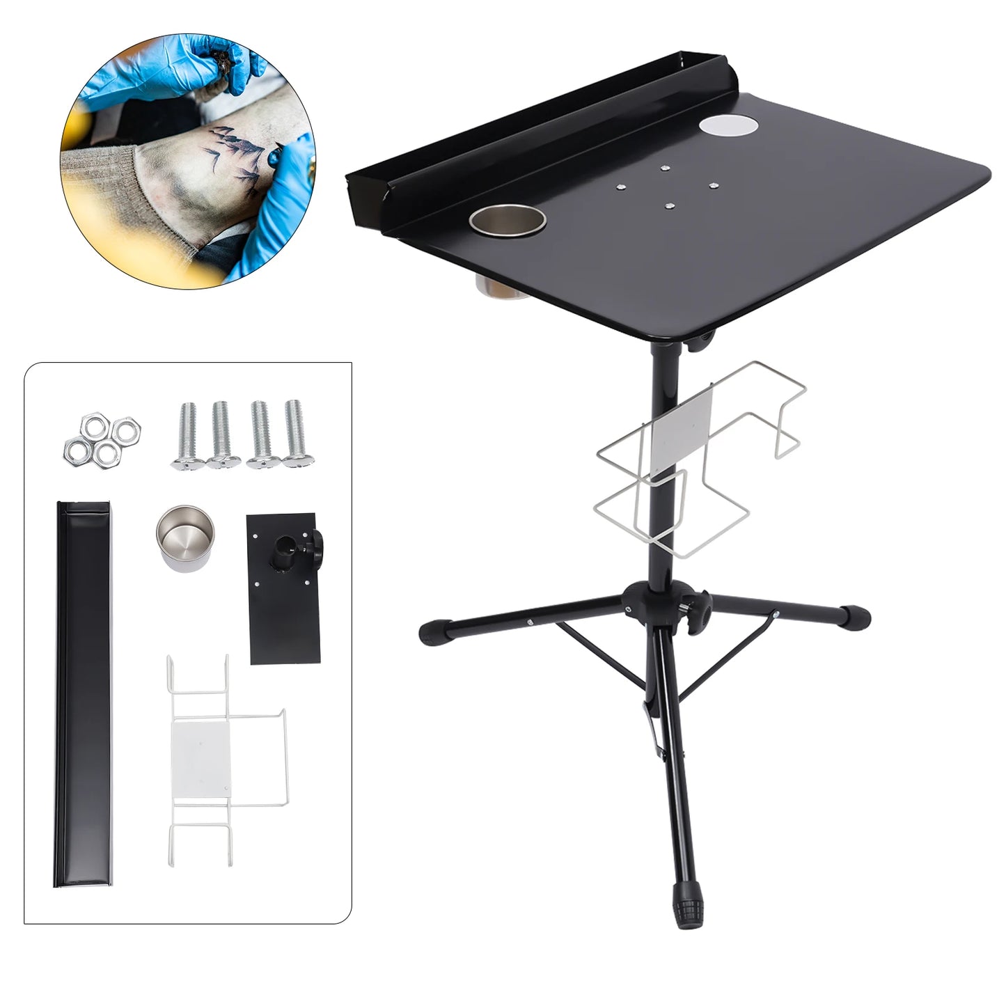 Tattoo Work Table With Adjustable Tripod Base For Salons