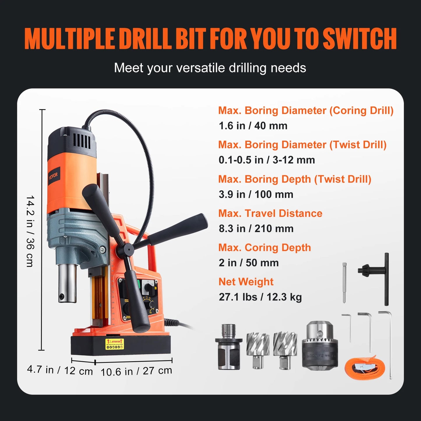 SucceBuy 1300W 1400W Magnetic Core Drill Press High Torque