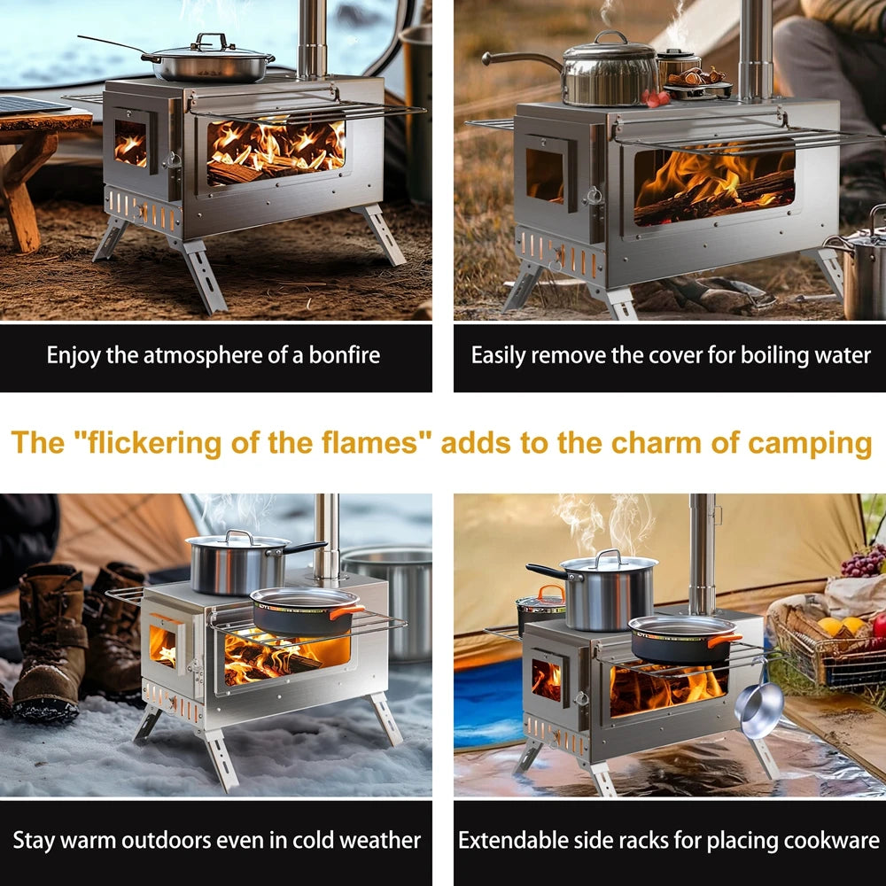 Hot Tent Stove Wood Burning Portable Chiminea for Outdoor Cooking