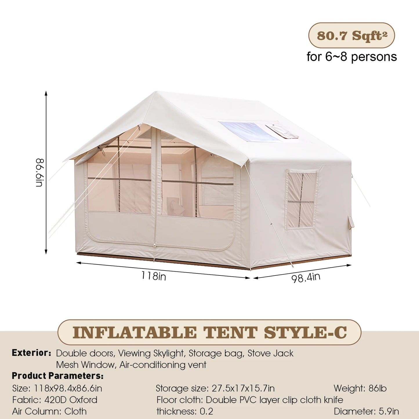 Inflatable Camping Tent With Air Conditioning For 4 Season Glamping