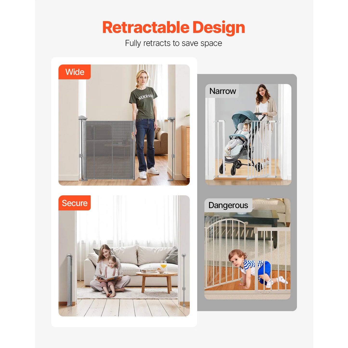 SucceBuy Retractable Baby Gate For Kids And Pets Protection