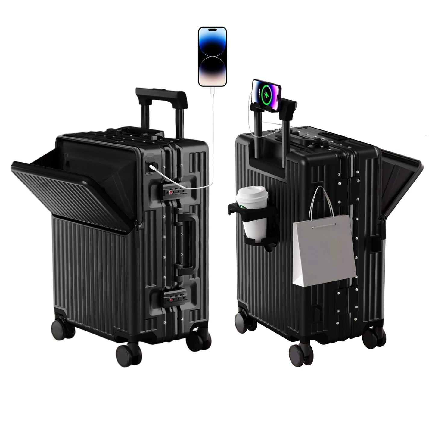 AIWEINY Lightweight Aluminum Frame Suitcase With 360 Wheels TSA Lock