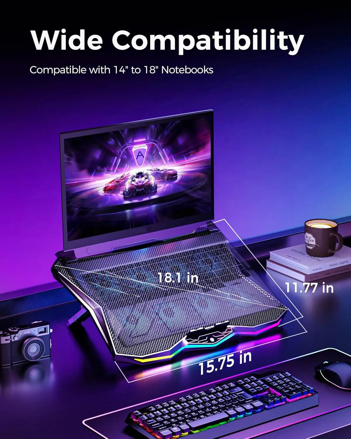 XMSJ Gaming Laptop Cooling Pad With 8 Fans RGB Stand