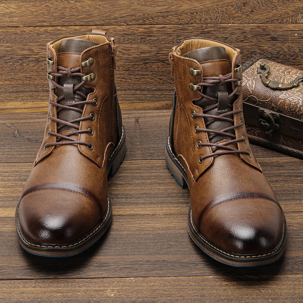 NONECN Retro Men Boots Ankle Outdoor Casual Footwear