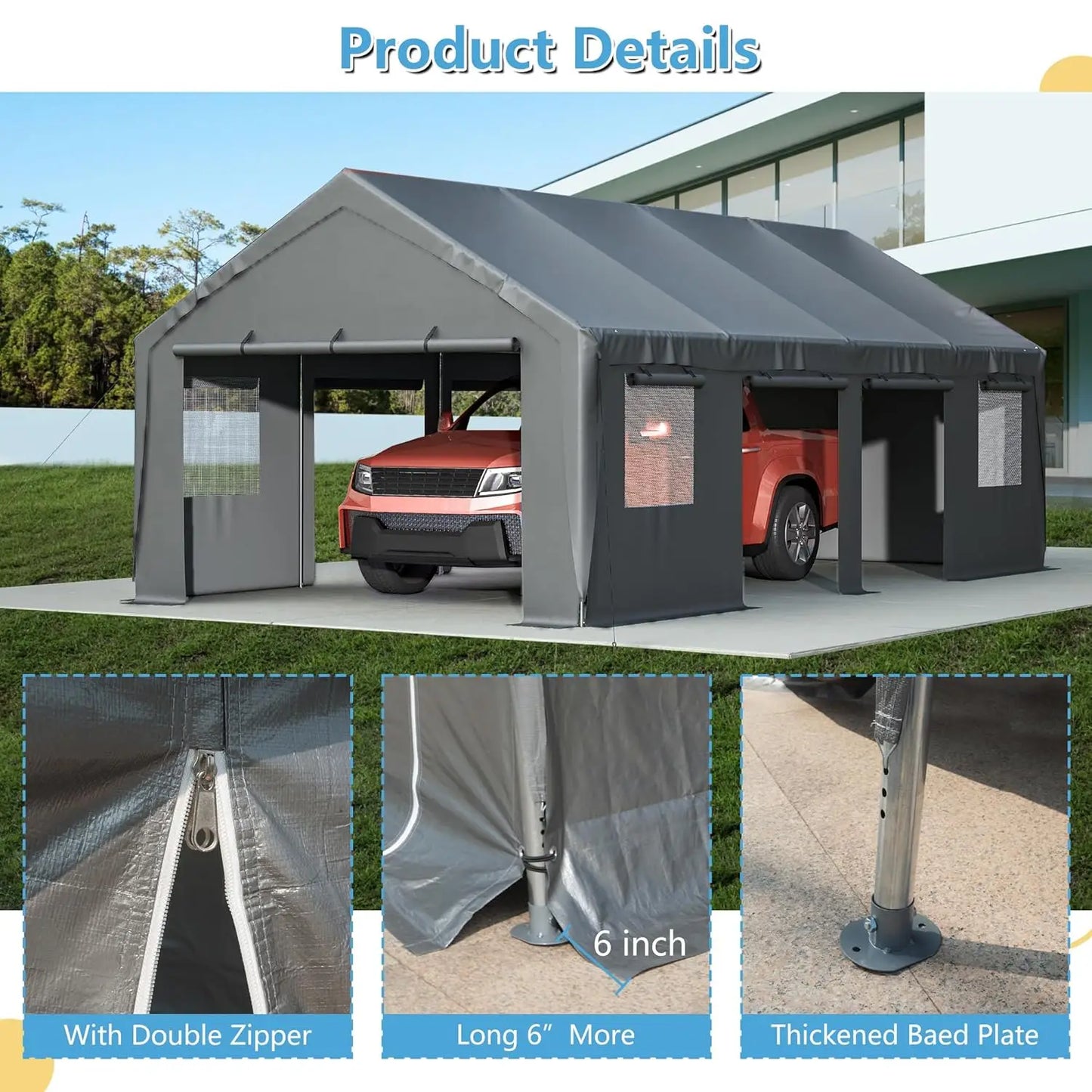 Heavy Duty Carport With Roll Up Sidewalls And Ventilated Windows