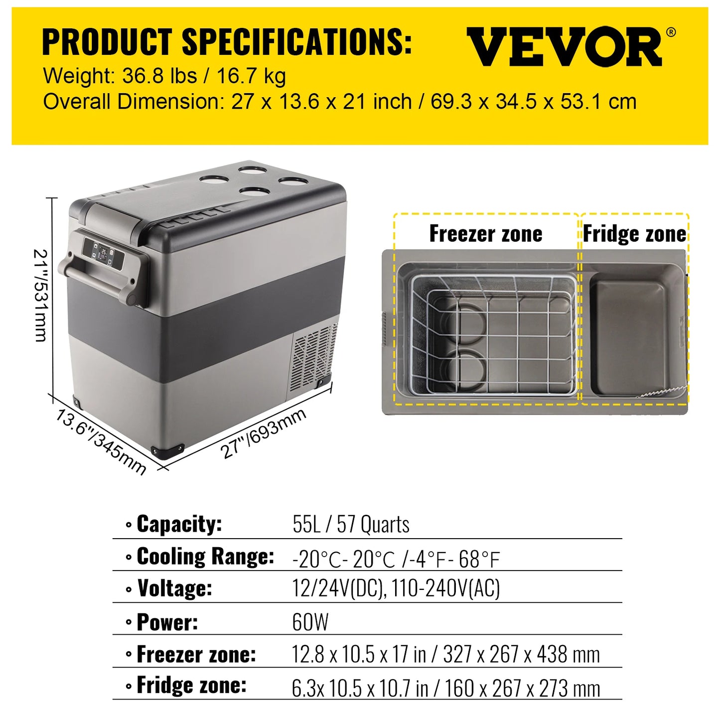 VEVOR Car Refrigerator Portable Compressor Cooler Mini Fridge