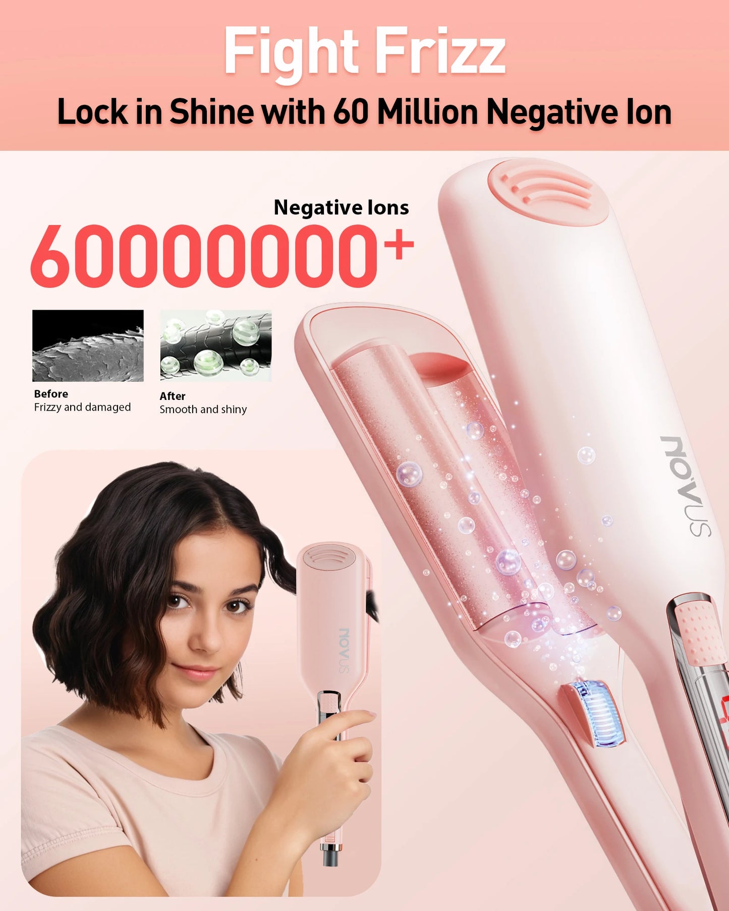 NOVUS Wave Curling Iron Adjustable Temperature for Various Hair Types