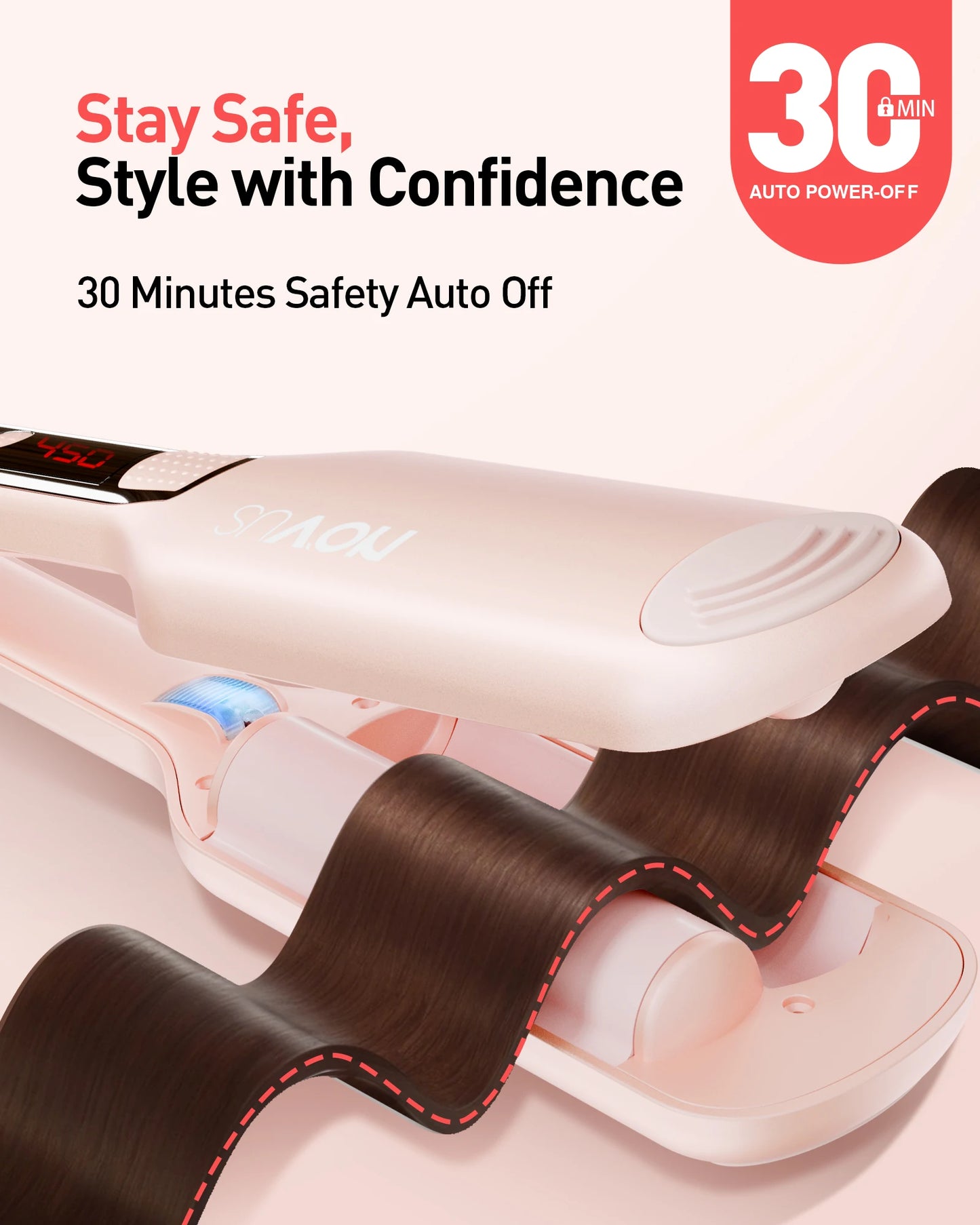 NOVUS Wave Curling Iron Adjustable Temperature for Various Hair Types