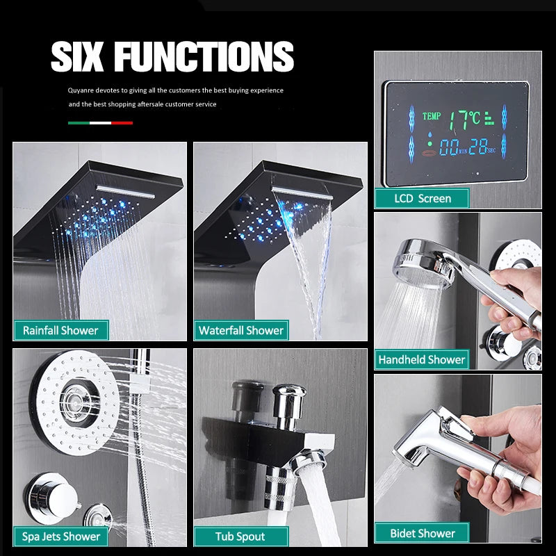 Quyanre LED Shower Panel Six Function Shower Column