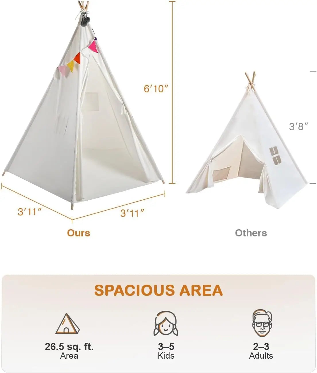 Kids Teepee Play Tent Indoor Canvas With Storage Bag
