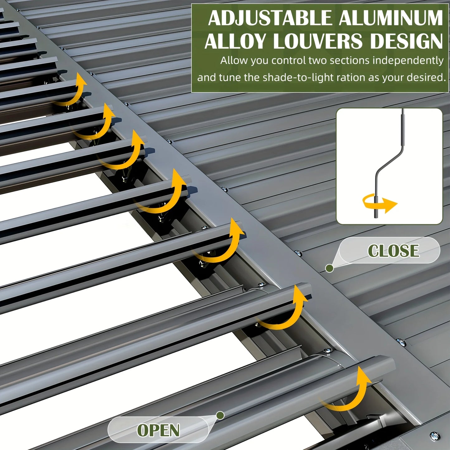 VIWAT Louvered Pergola Aluminum Frame Gazebo With Waterproof Roof