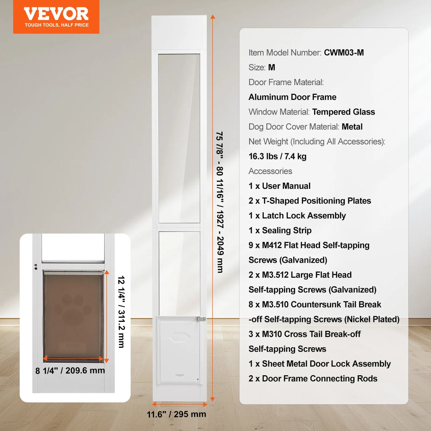 SucceBuy Sliding Glass Dog Door Aluminum Frame For Pets