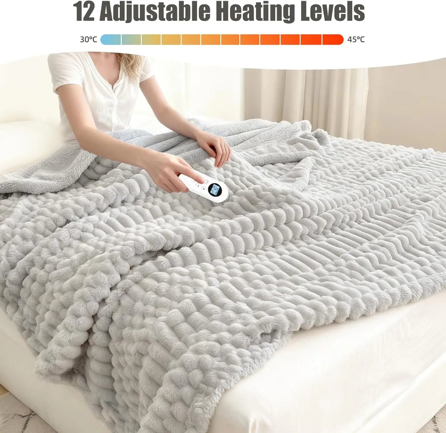 Electric Heated Blanket With Dual Controllers, 12 Heat Levels, ETL Certified