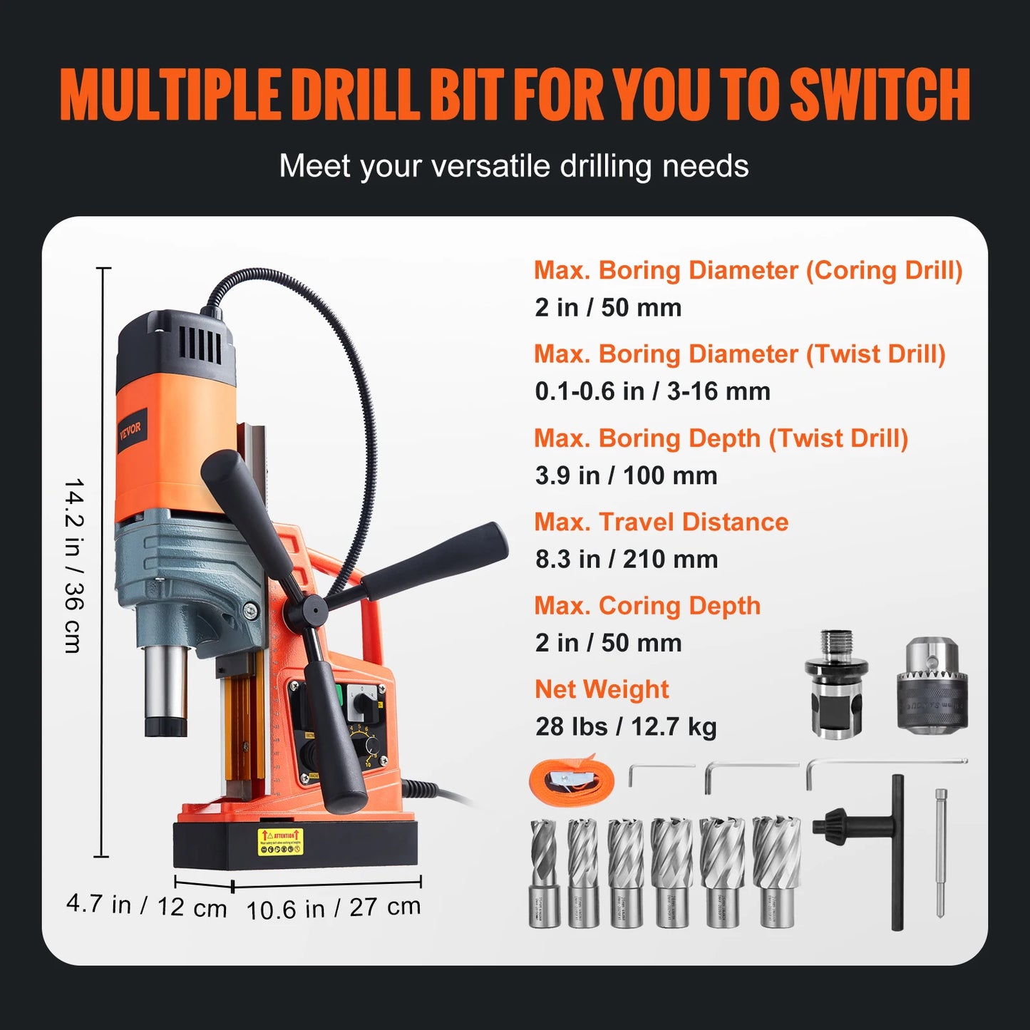 SucceBuy 1300W 1400W Magnetic Core Drill Press High Torque
