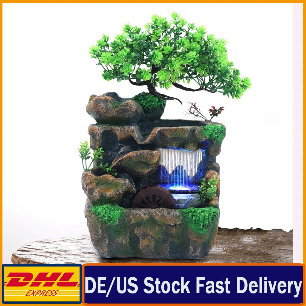 Indoor Room Fountain Waterfall Desktop Decor With Color Changing LED Lighting