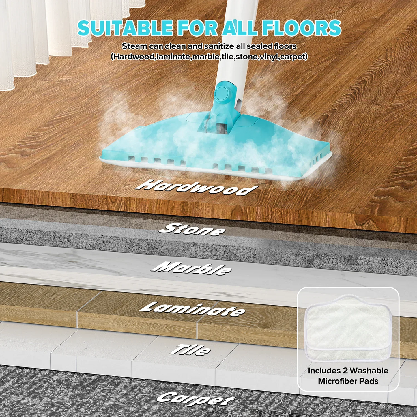 INSE 1200W Steam Mop Detachable Floor Cleaner For Hard Floors