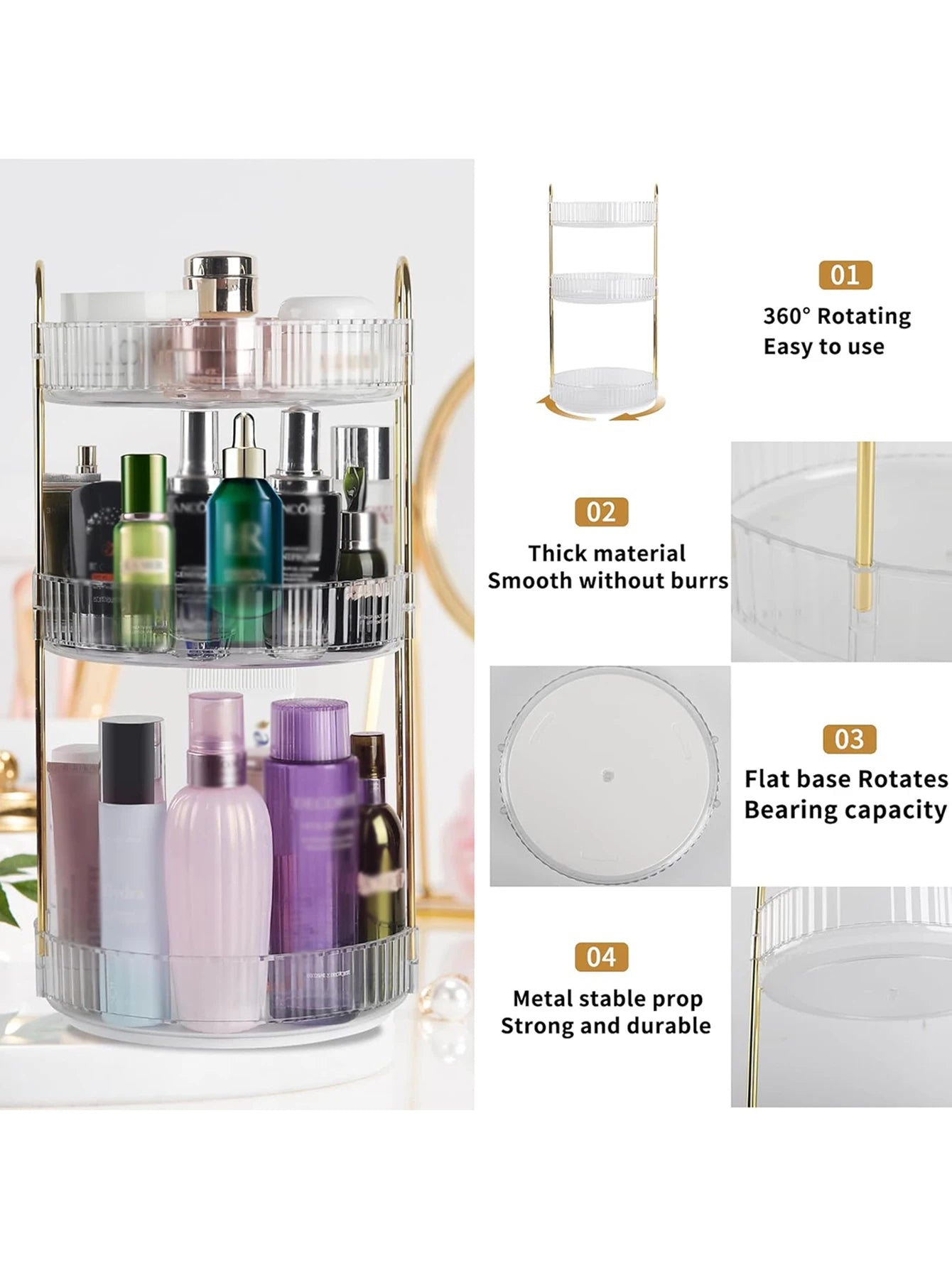 360 Degree Rotating Makeup Organizer Large Capacity For Bathroom Vanity