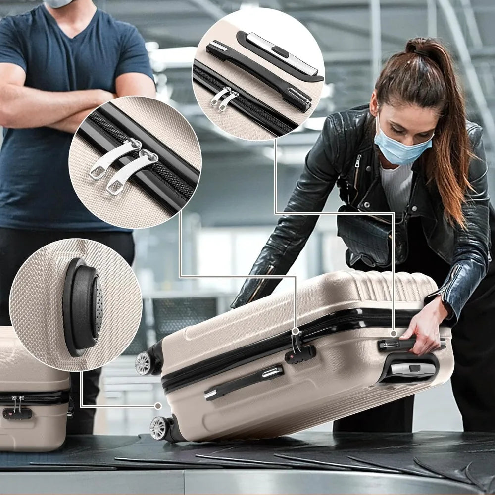 NONECN 3-Piece ABS Luggage Set With Spinner Wheels TSA Lock
