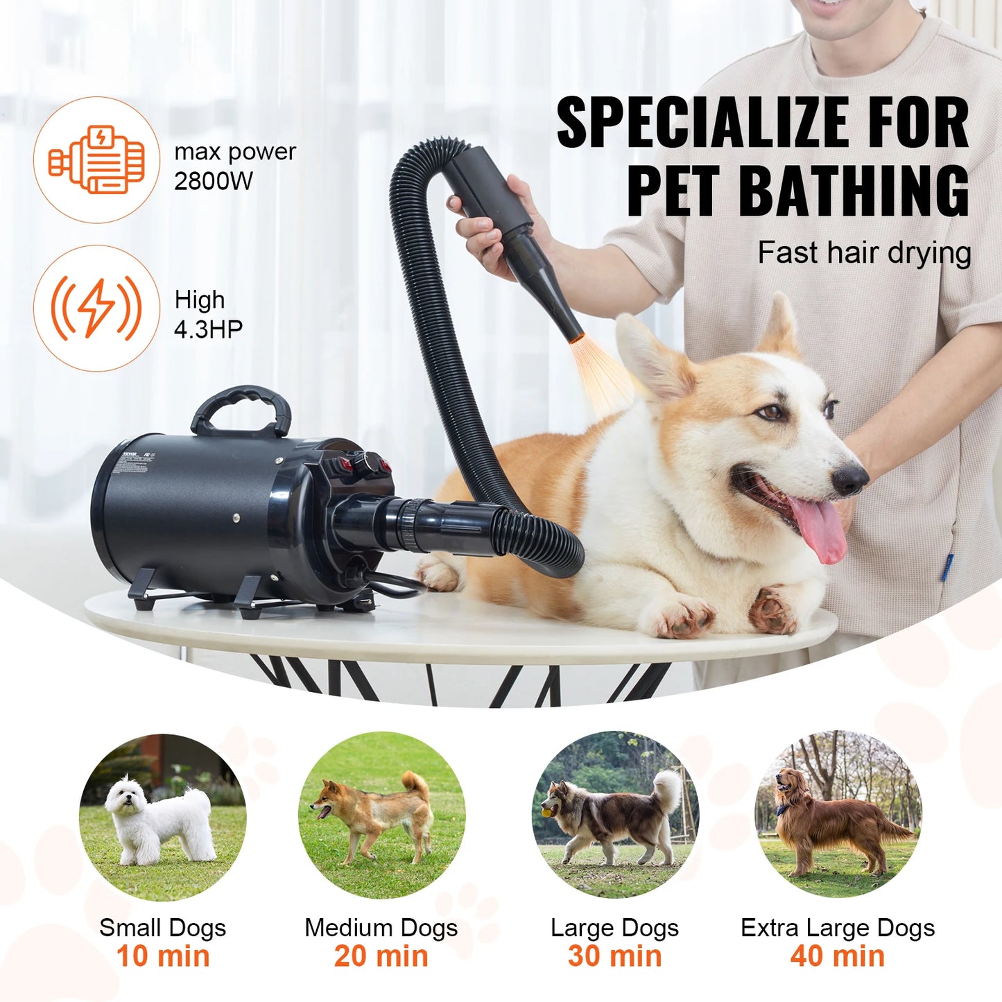 SucceBuy 2000W Dog Blow Dryer With Adjustable Speed And Nozzles