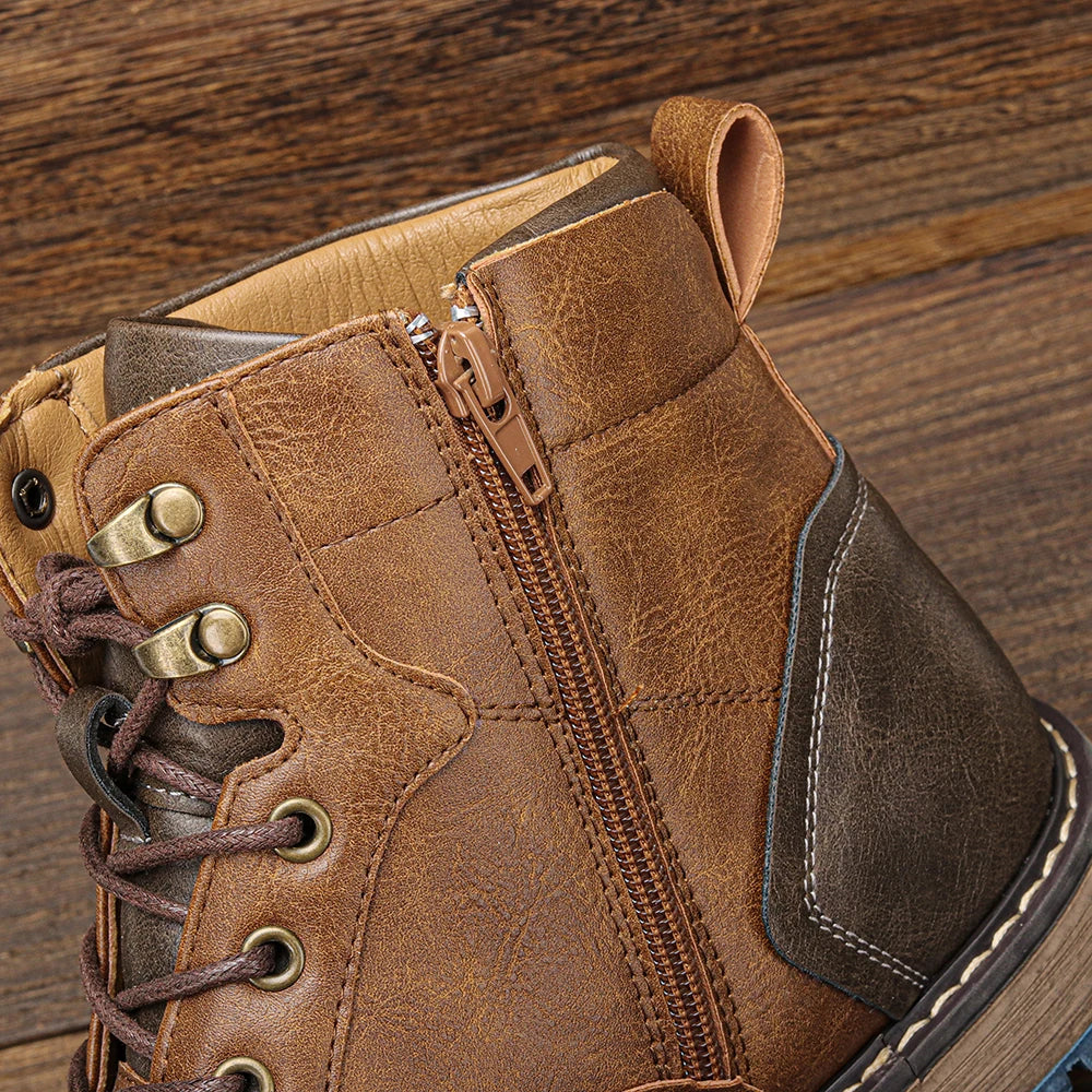 NONECN Retro Men Boots Ankle Outdoor Casual Footwear