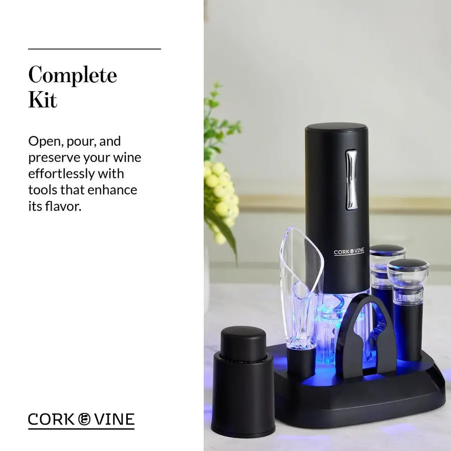 XMSJ 7Piece Electric Wine Opener Set With Aerator Stopper Foil Cutter Corkscrew