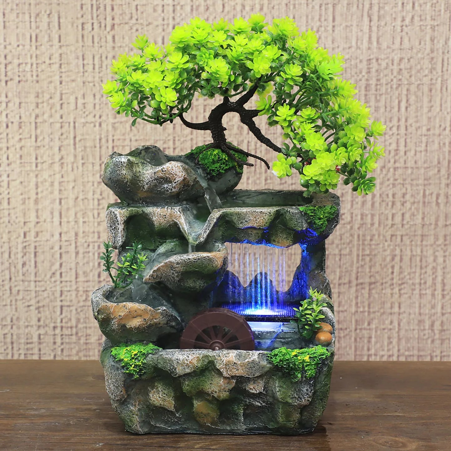 Indoor Room Fountain Waterfall Desktop Decor With Color Changing LED Lighting