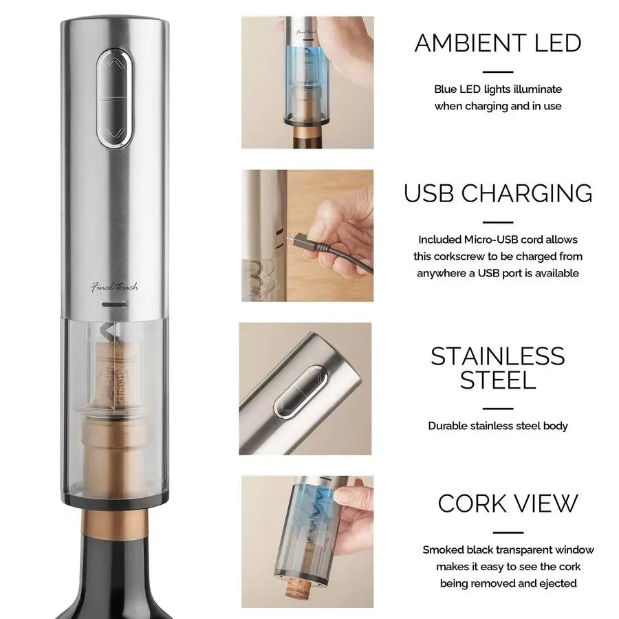 XMSJ Electric Corkscrew Stainless Steel USB Charging LED Lights Opener