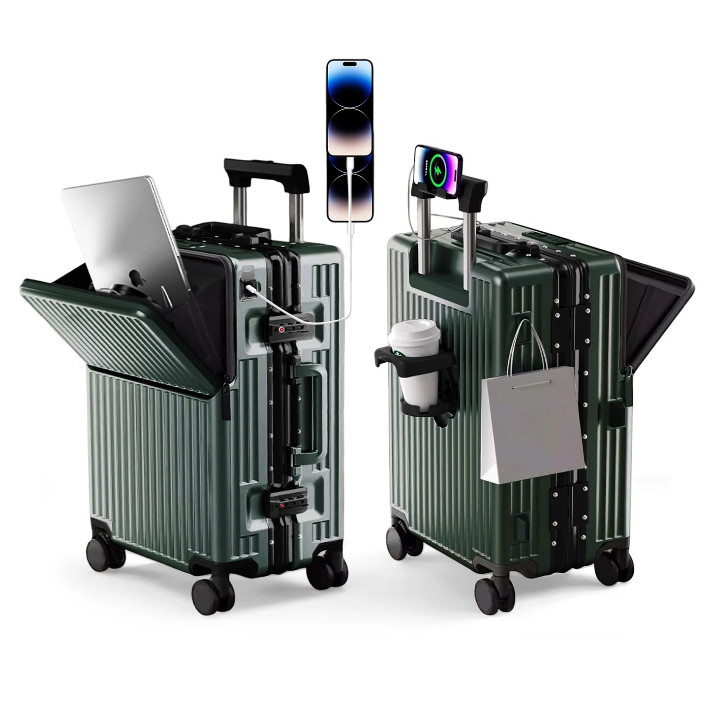 AIWEINY Lightweight Aluminum Frame Suitcase With 360 Wheels TSA Lock