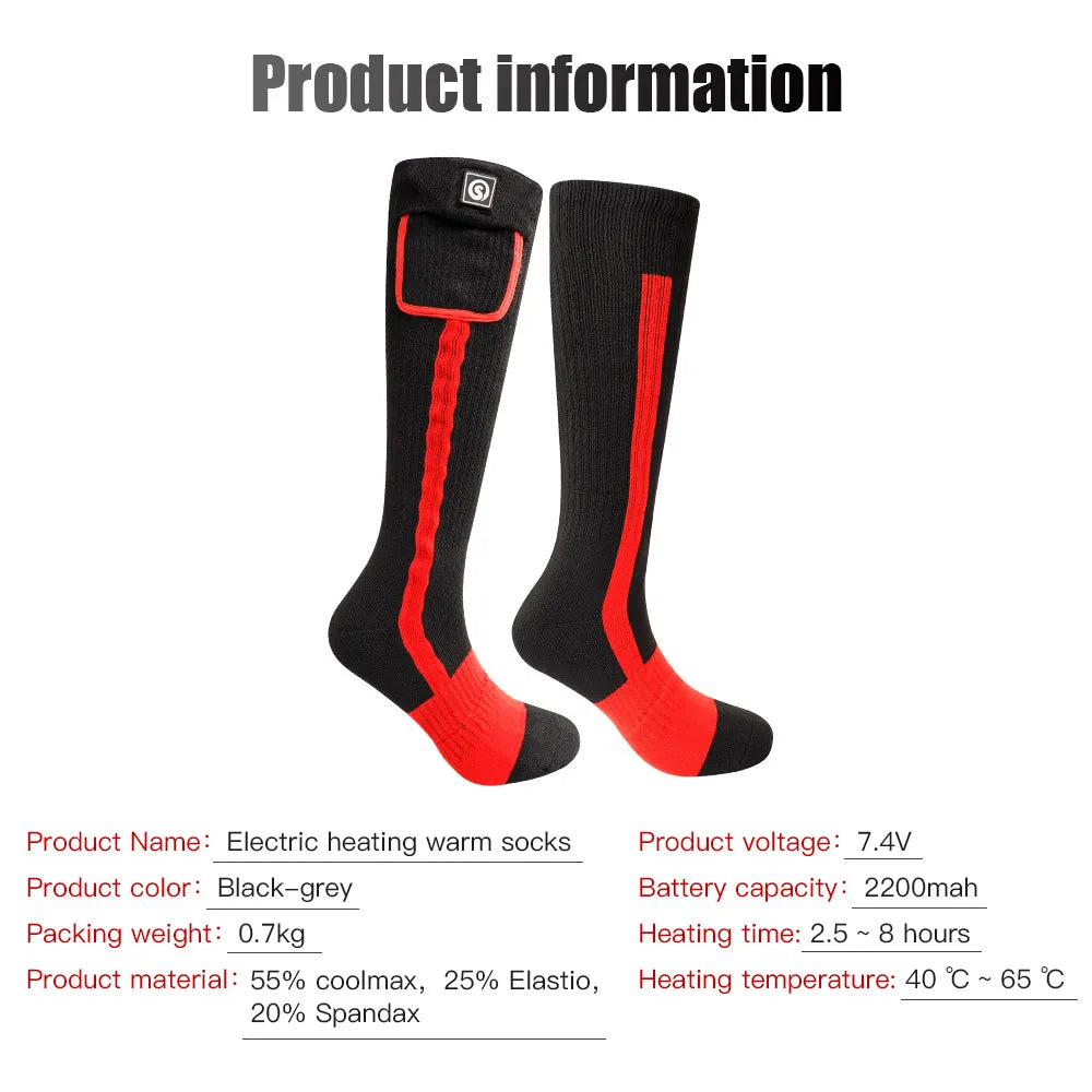 Snow Deer Heated Socks Rechargeable 2200mAh Thermal Winter Warmth Outdoor