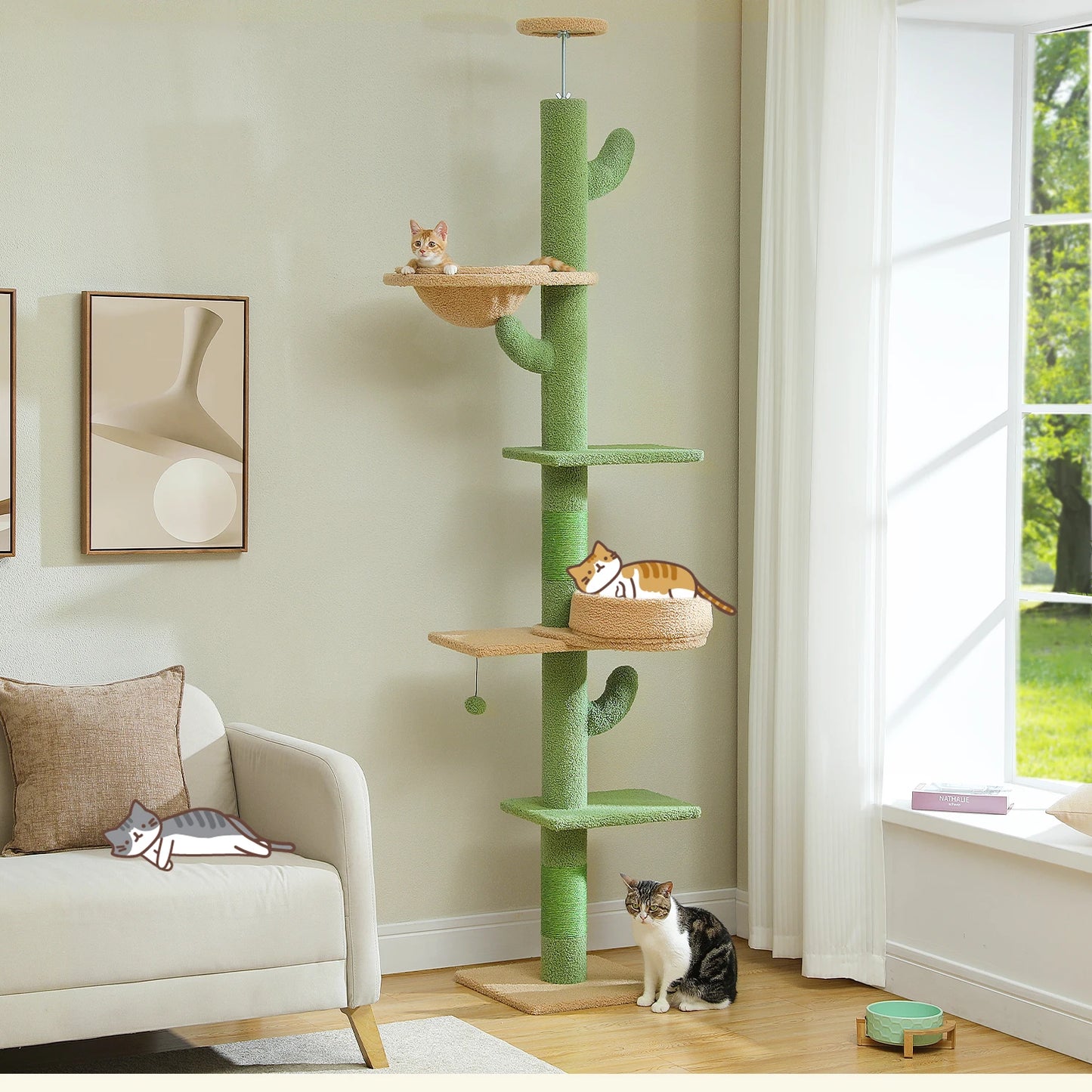 PEQULTICN Adjustable Height Cactus Cat Tree For Indoor Cats