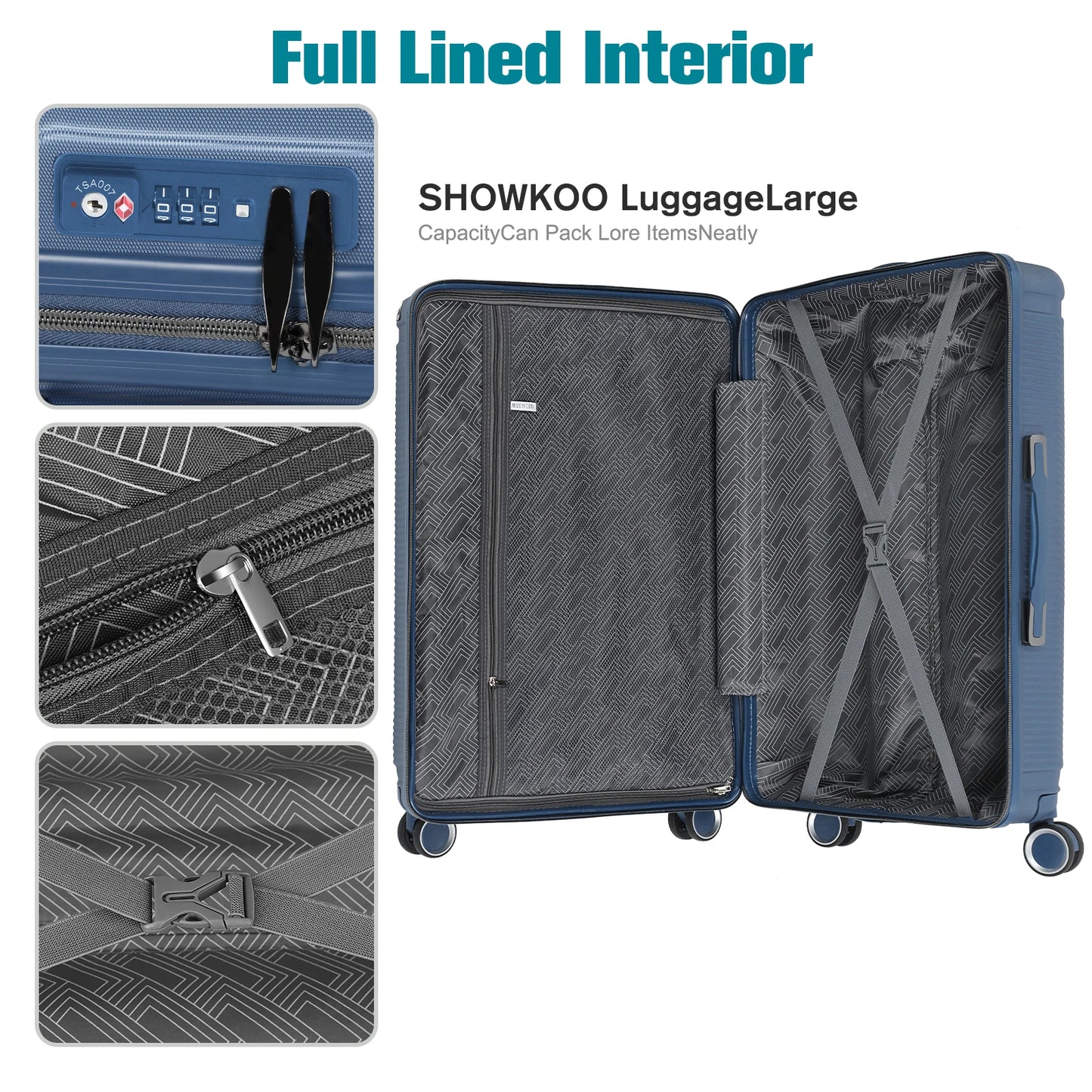 3-Piece ABS Hardshell Luggage Set With Spinner Wheels TSA Lock