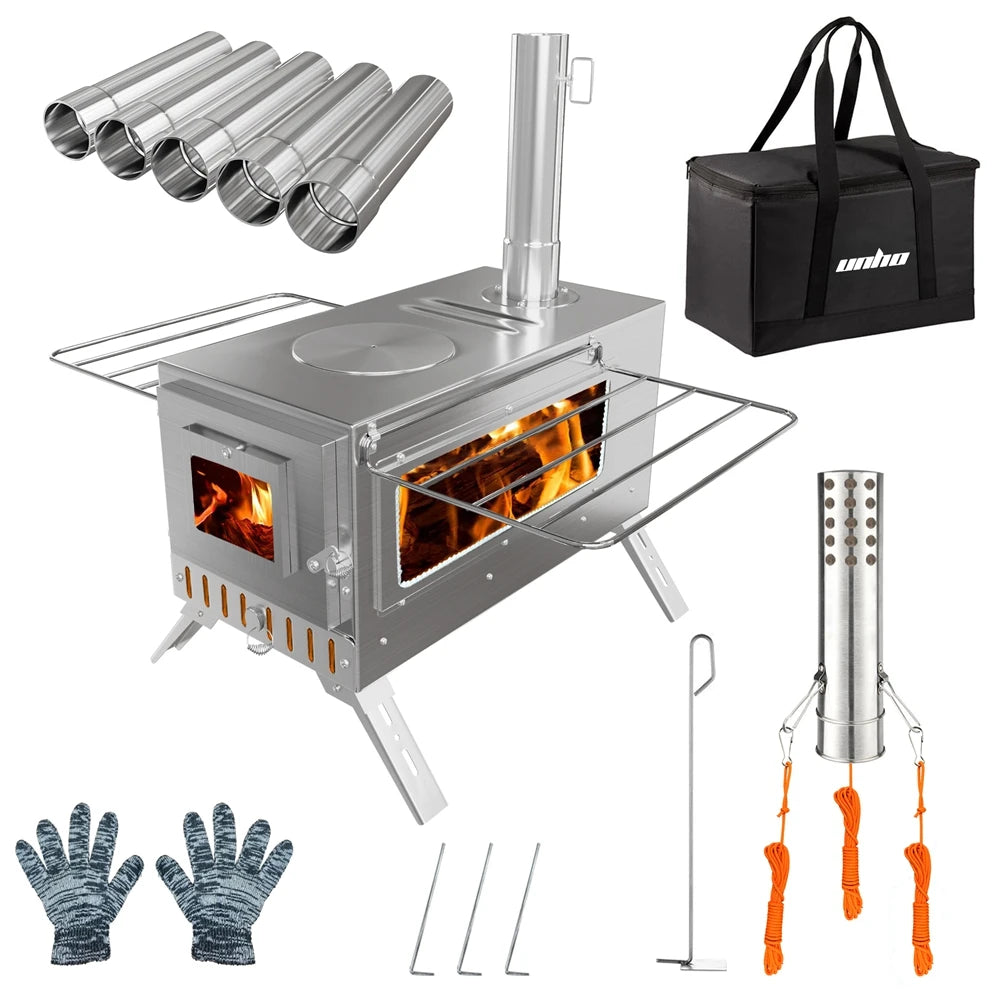 Hot Tent Stove Wood Burning Portable Chiminea for Outdoor Cooking