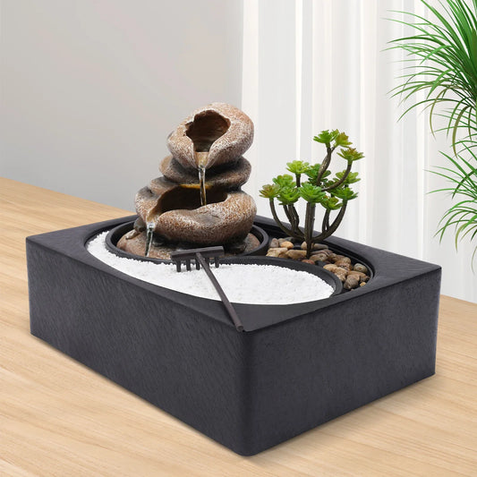 Bymaocar Tabletop Rock Water Fountain With LED Light Desk Decor