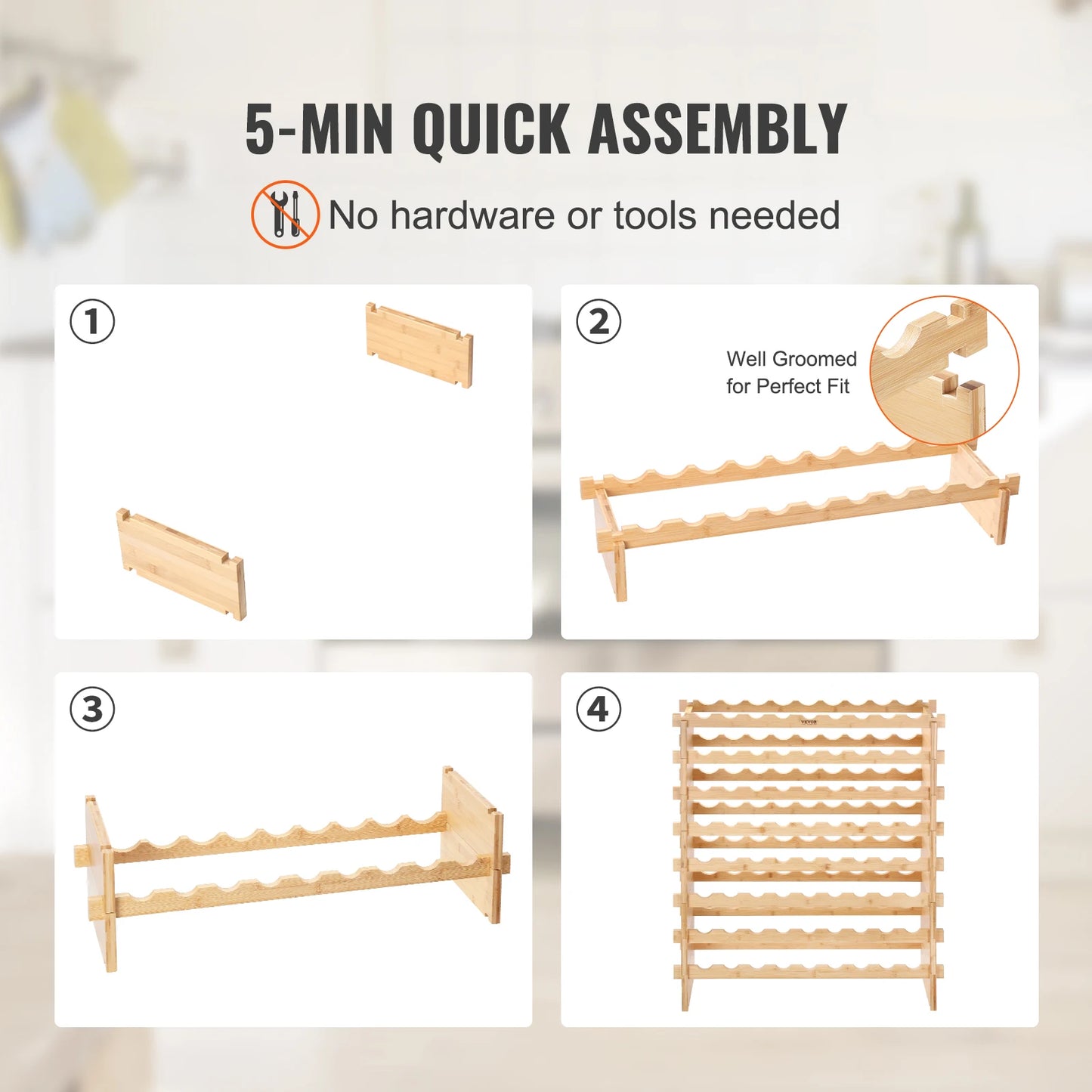 SucceBuy Bamboo Eight Tier Stackable Wine Rack Free Standing