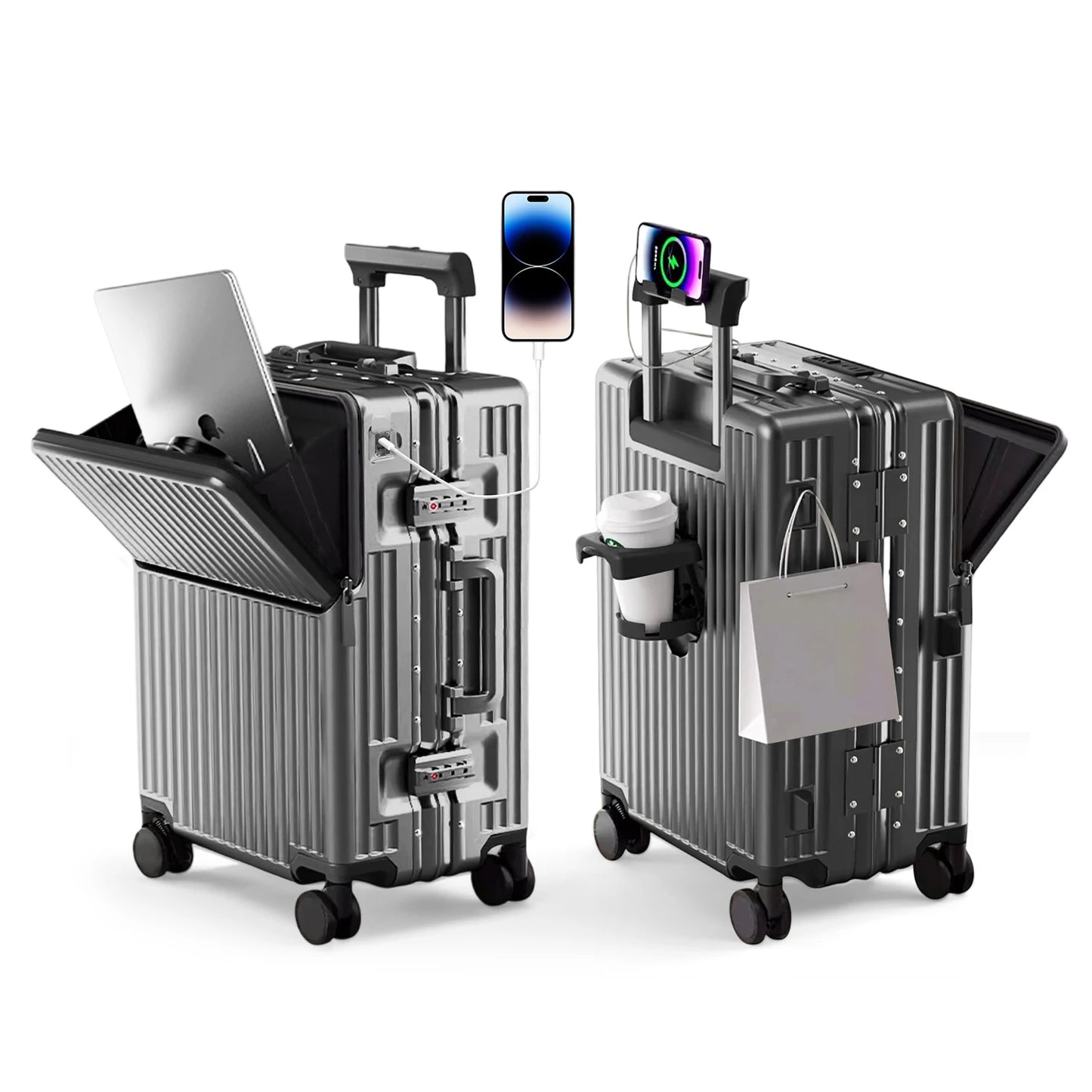 AIWEINY Lightweight Aluminum Frame Suitcase With 360 Wheels TSA Lock