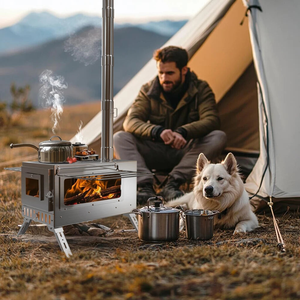 Hot Tent Stove Wood Burning Portable Chiminea for Outdoor Cooking