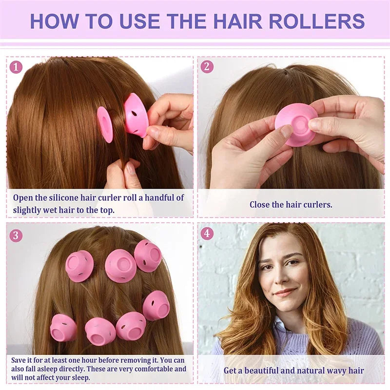 Silicone Rubber Hair Curlers Heatless Rollers For DIY Styling