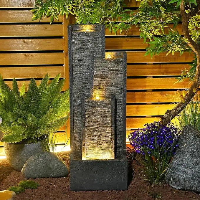 Takamota Modern Outdoor Water Fountain With Lights and Pump