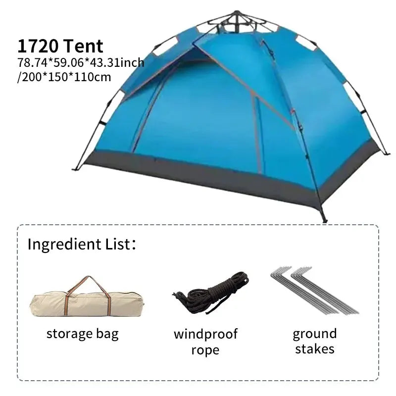 Outdoor Folding Tent Auto Opening 3-4 Person Camping Shelter