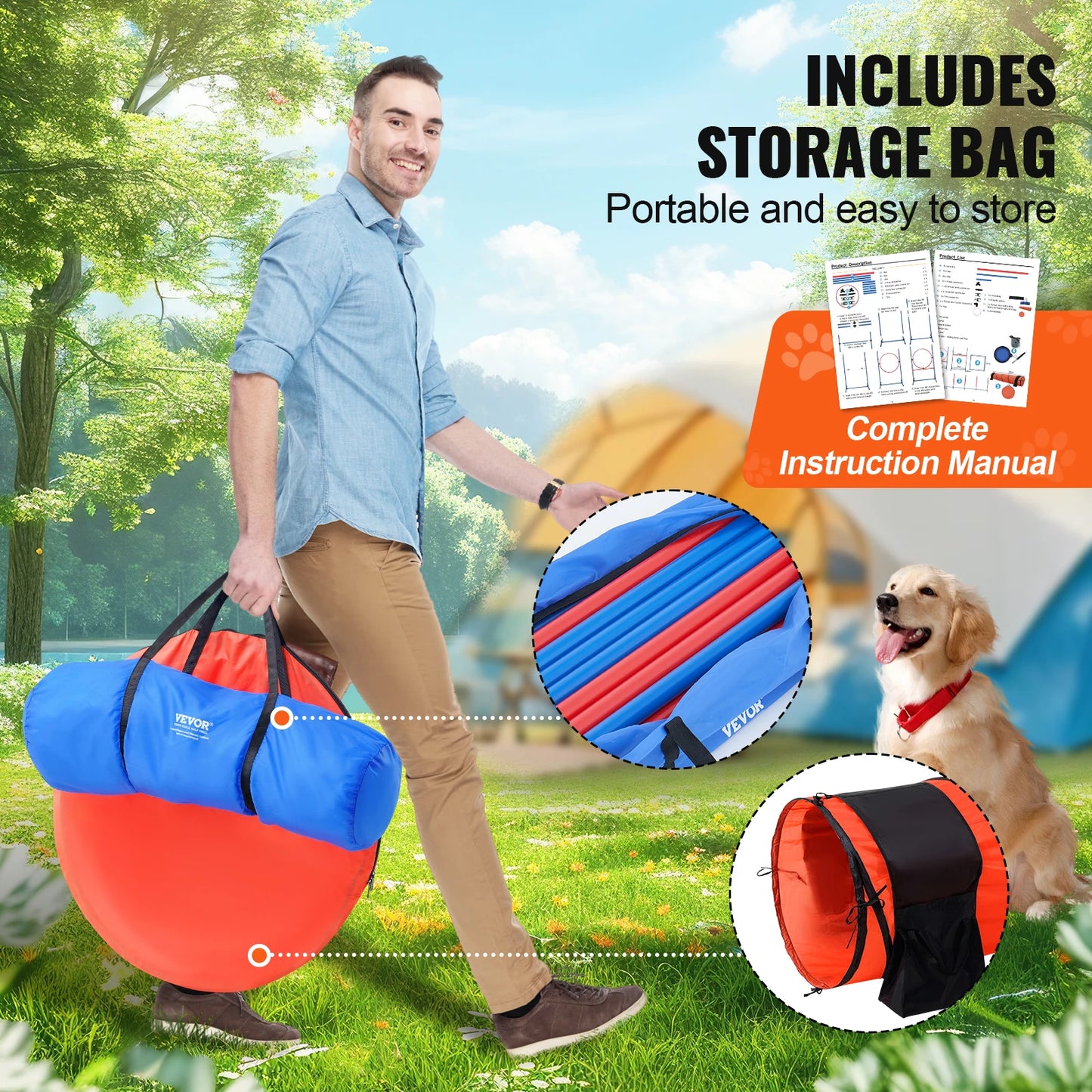 Dog Agility Training Equipment 5-Piece Set With Adjustable Hurdles Tunnel