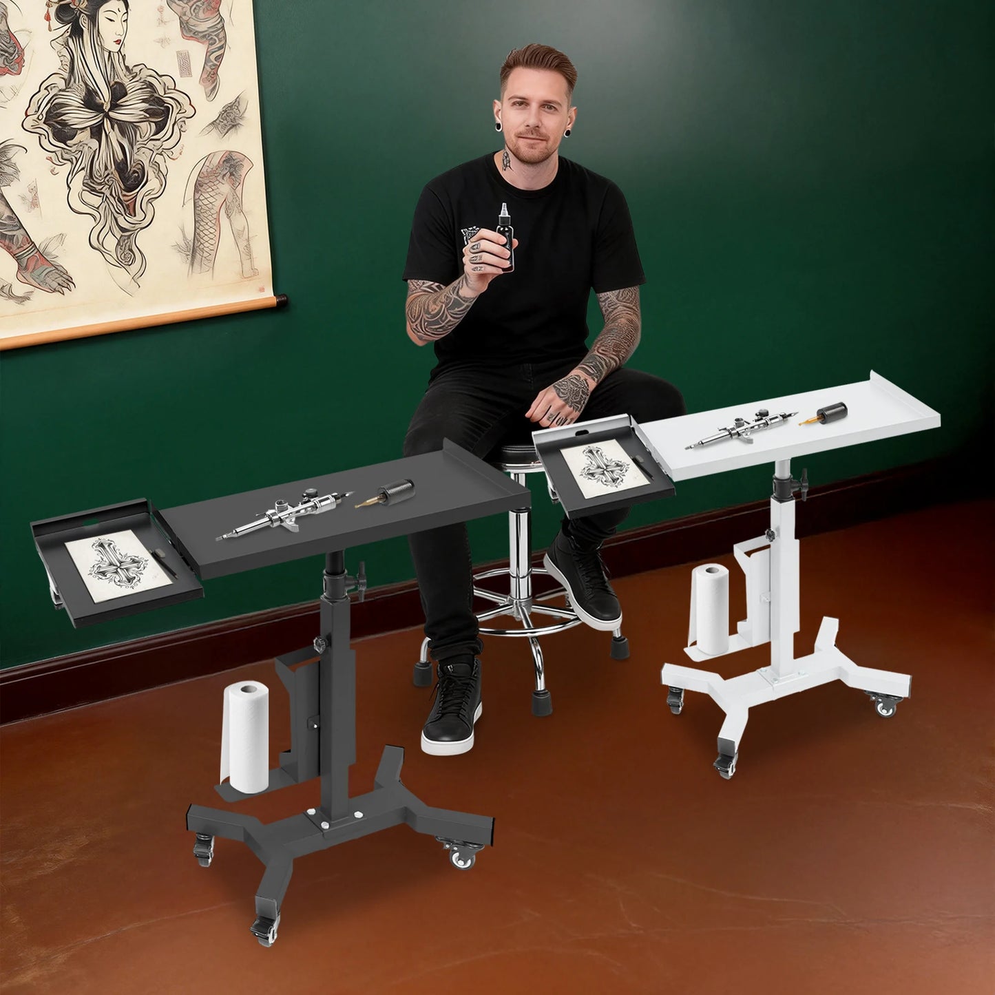Tattoo Tray Cart On Wheels Folding Hand Truck Mobile Workstation