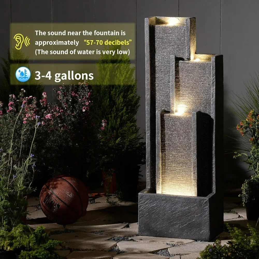 Takamota Modern Outdoor Water Fountain With Lights and Pump