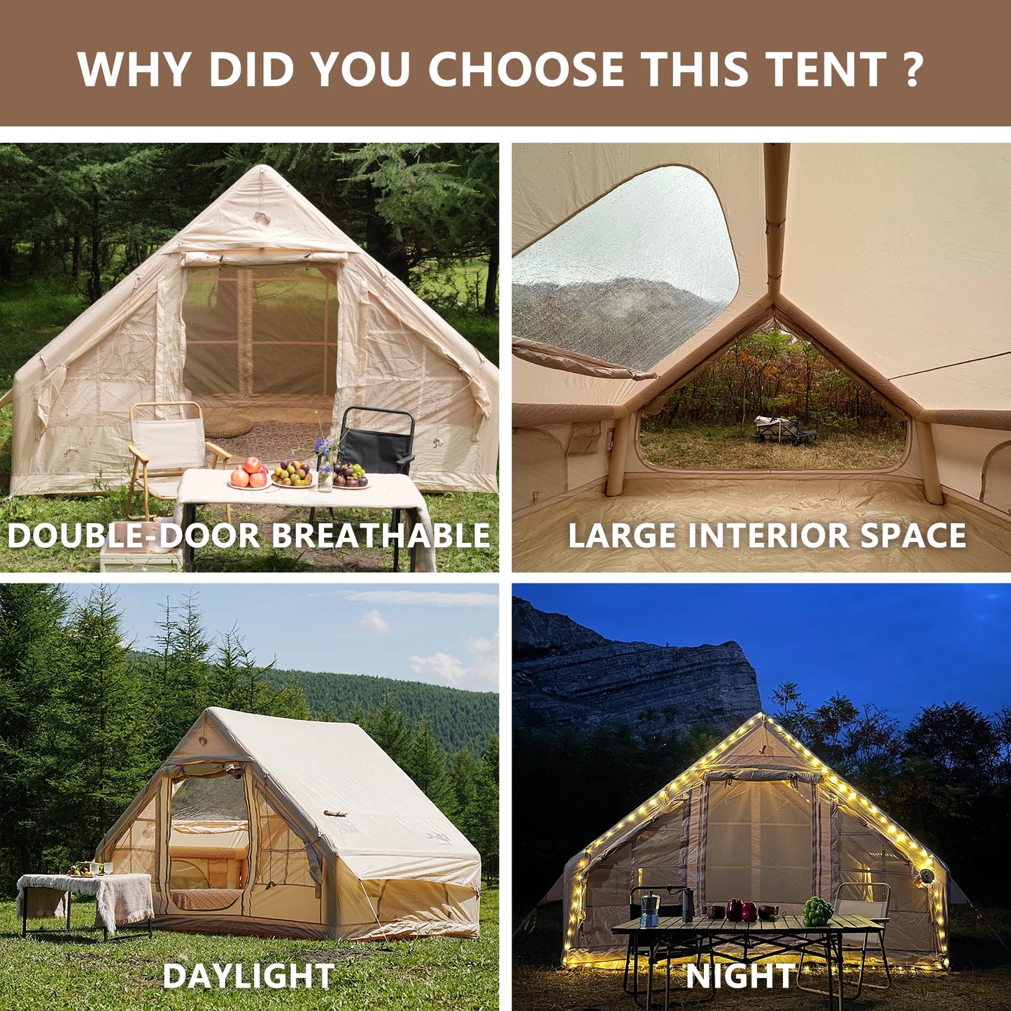 Pakicetus Inflatable Tent With Skylight Quick Setup For Four To Six People