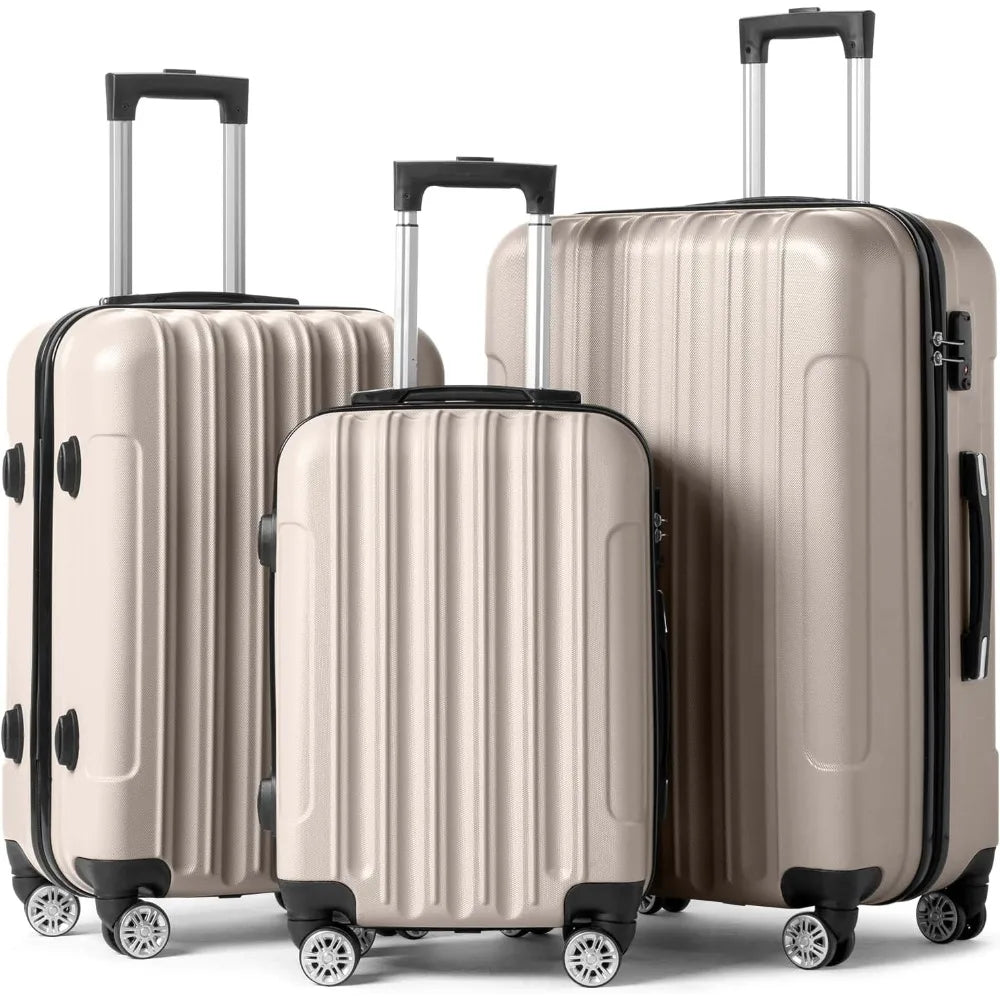 NONECN 3-Piece ABS Luggage Set With Spinner Wheels TSA Lock