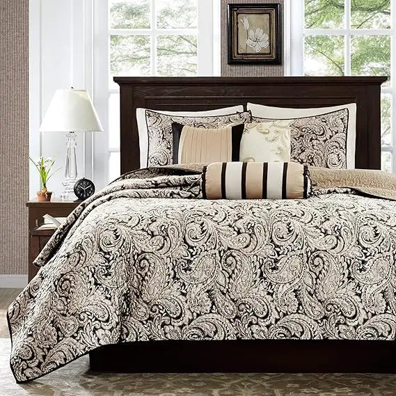 Traditional Damask Cotton All Season Bedspread Set With Matching Shams