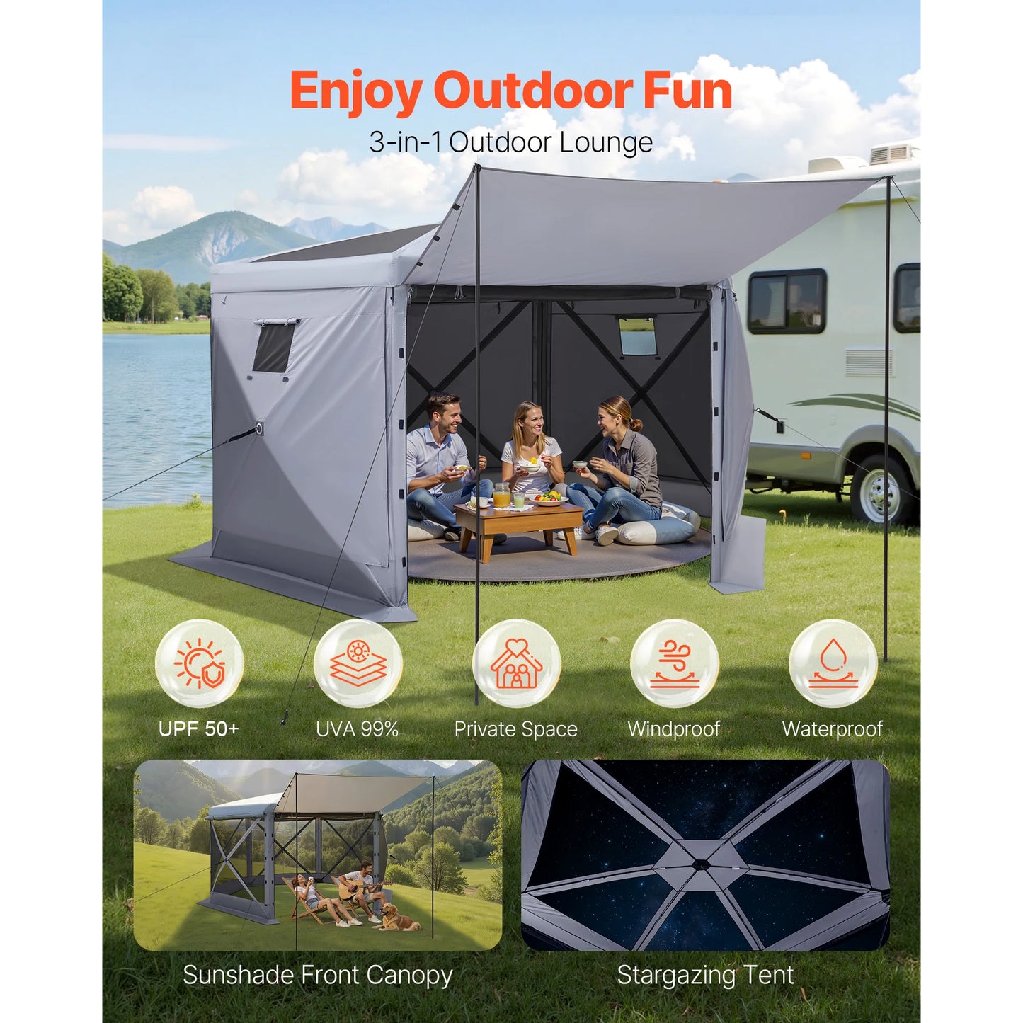 SucceBuy Pop Up Gazebo Screen Tent Easy QuickSet Shelter